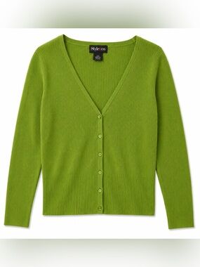 Style & Co Ribbed Green Button Front Cardigan - Size L - Lightweight Layering 💚